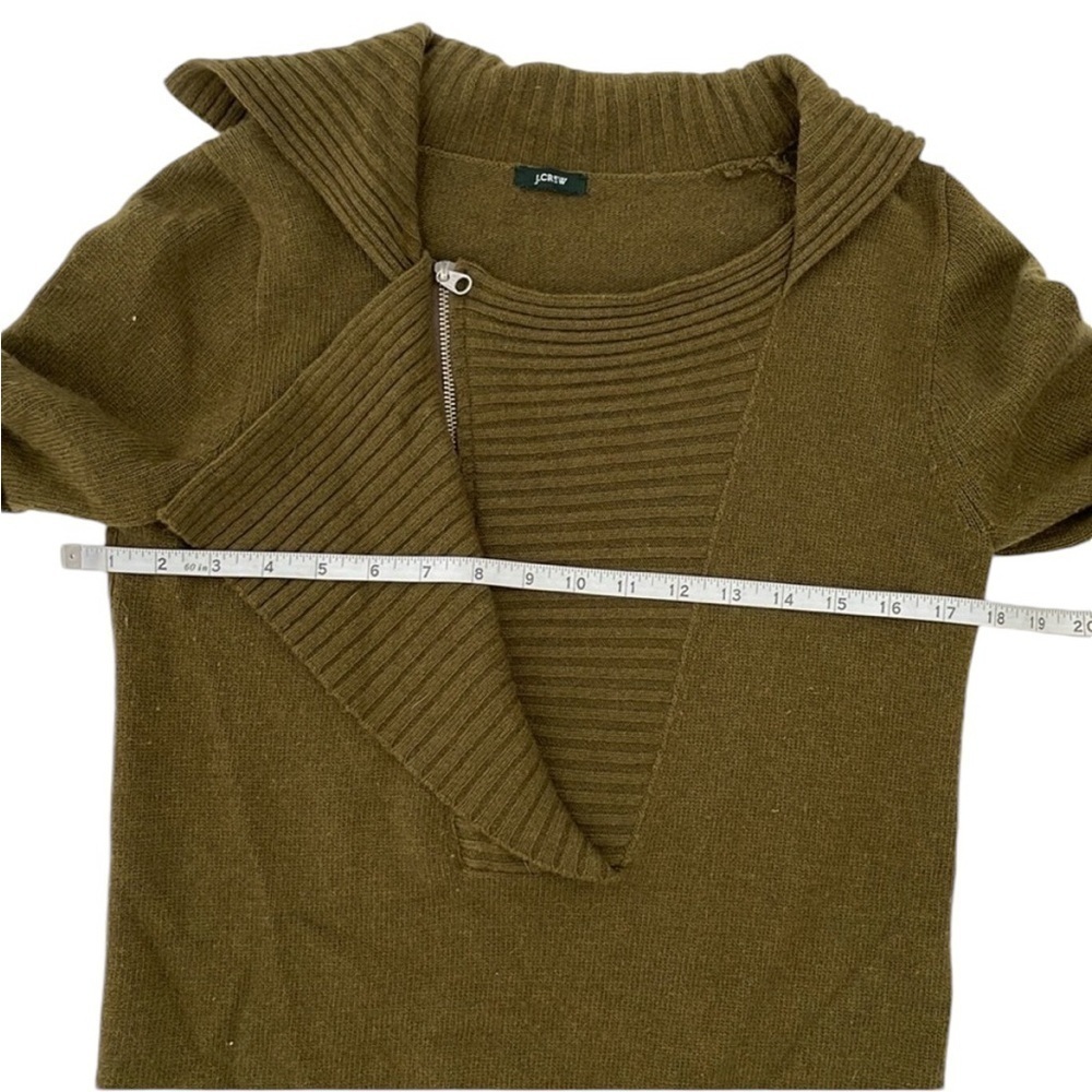 J. Crew Asymmetrical Zip Neck Ruffle Cashmere Wool Ribbed Sweater - Picture 6 of 10